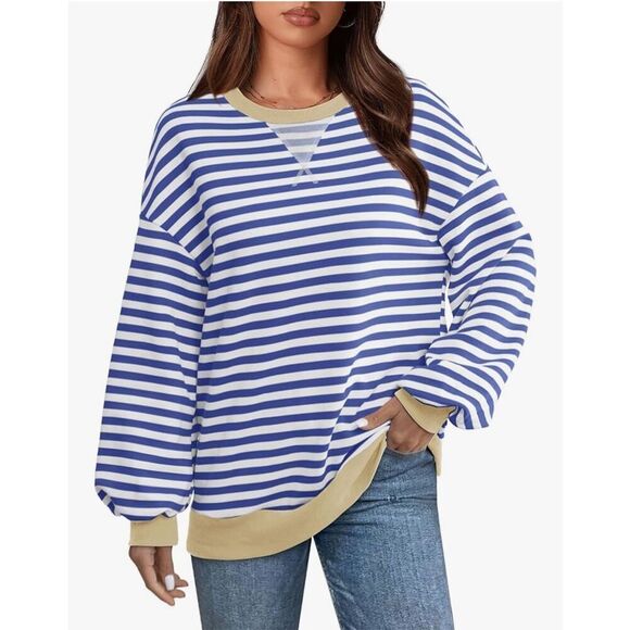 NEW Striped Crewneck Oversized Sweatshirt Pullover Sweater XL - Picture 5 of 6